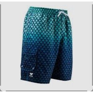 TYR Men's Swim Blue Merman Board Shorts Striped Mesh Size M New